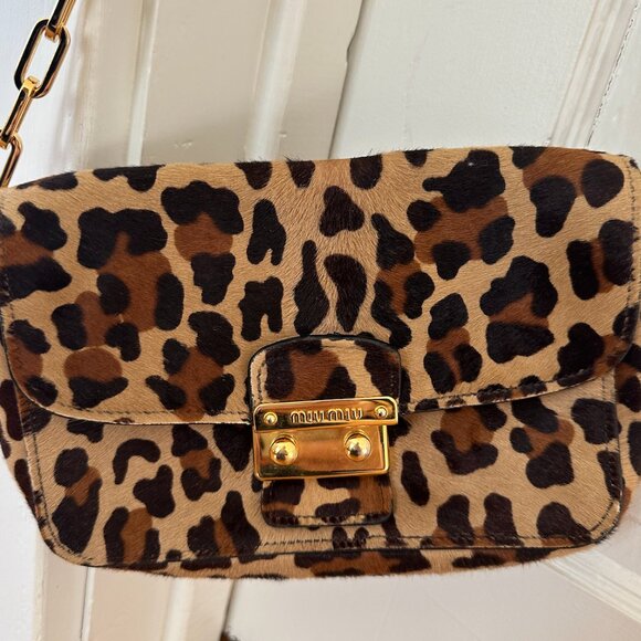 Miu Miu Bandoliera Leopard Print Calf Hair Shoulderbag - Picture 2 of 5